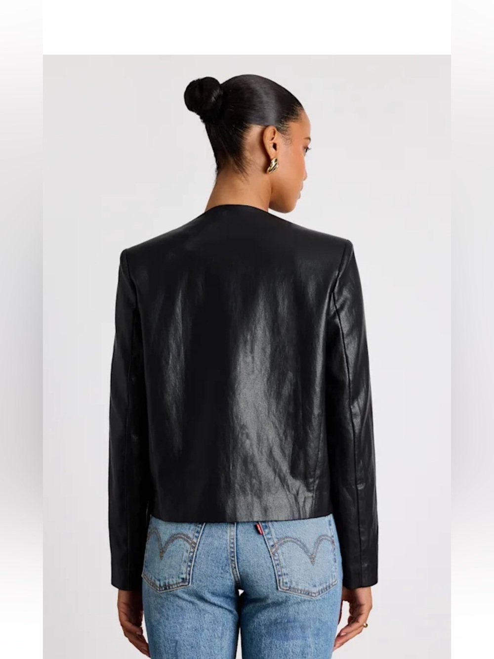Tabitha Black Vegan Leather Button-Front Jacket - Picture 3 of 4